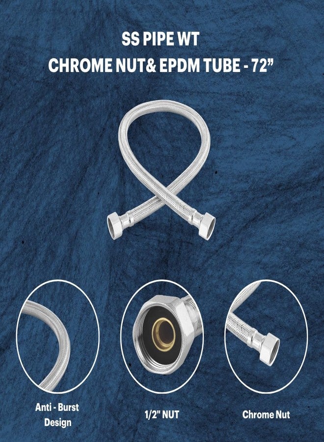 LuvBath Fitting 72 Inch 304 Stainless Steel Connection Pipe | Pack of 2 | Leakproof, Rust-Free Flexible Hose Pipes for Geyser, Basin & Sink, Toilet, Hot Cold Mixer Faucets | Silver | 72 Inch (180 cm) - Image 3